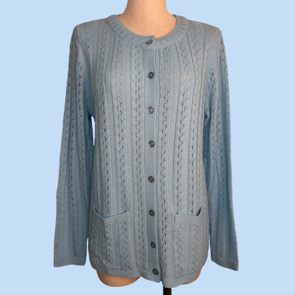 Anthony Richards Light Blue Pointelle Knit Button Front Cardigan Sweater Large